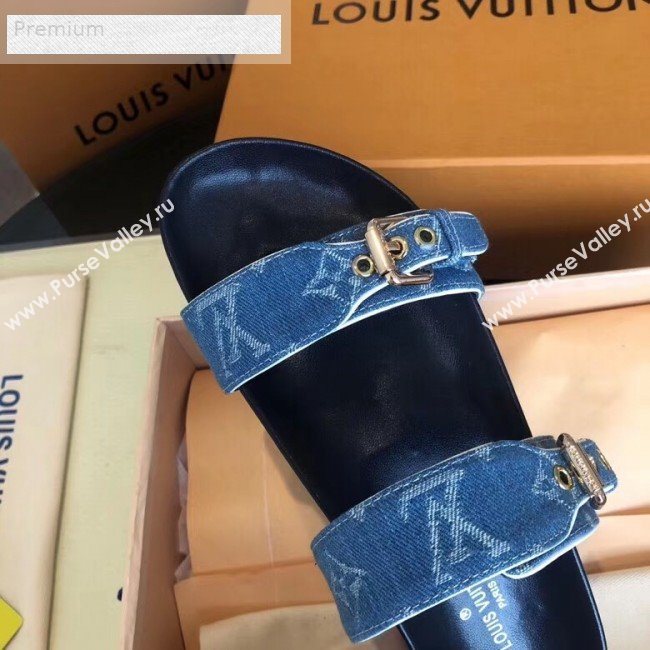 Louis Vuitton Bom Dia Denim Monogram Flat Sandals 1A4WJK Blue 2019 (CSBL-9070440)