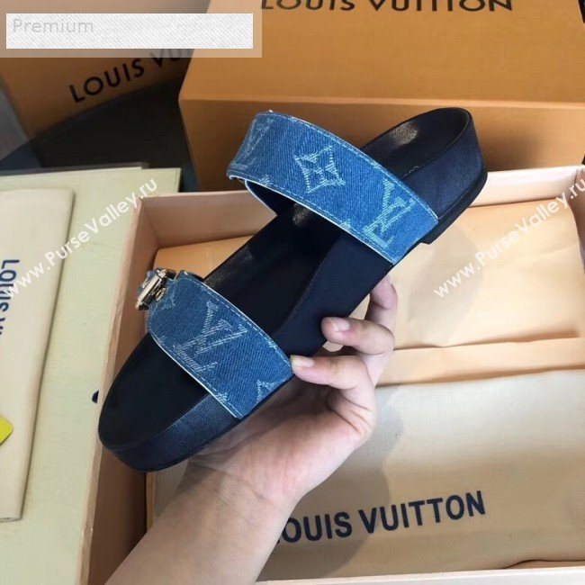 Louis Vuitton Bom Dia Denim Monogram Flat Sandals 1A4WJK Blue 2019 (CSBL-9070440)