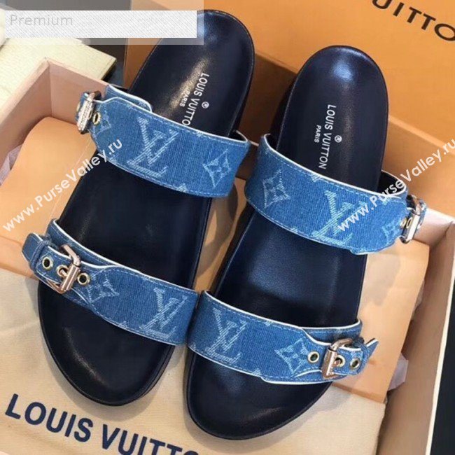 Louis Vuitton Bom Dia Denim Monogram Flat Sandals 1A4WJK Blue 2019 (CSBL-9070440)