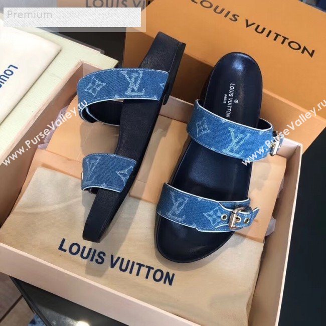 Louis Vuitton Bom Dia Denim Monogram Flat Sandals 1A4WJK Blue 2019 (CSBL-9070440)