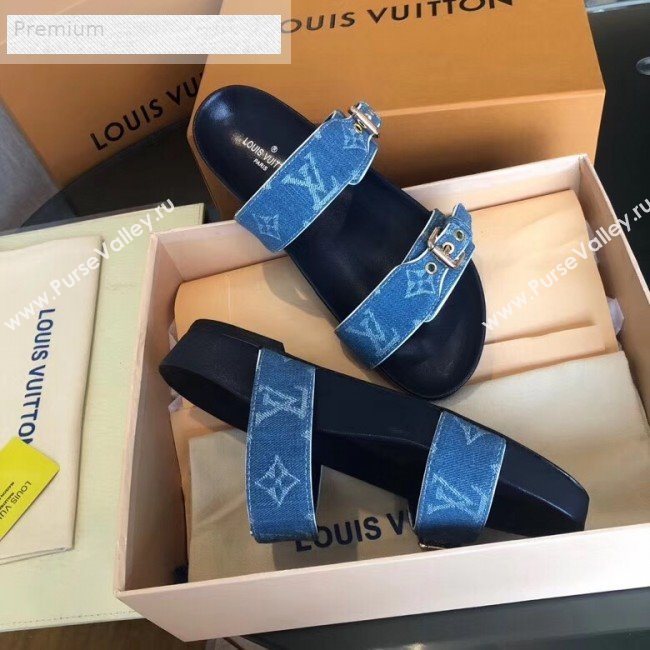 Louis Vuitton Bom Dia Denim Monogram Flat Sandals 1A4WJK Blue 2019 (CSBL-9070440)