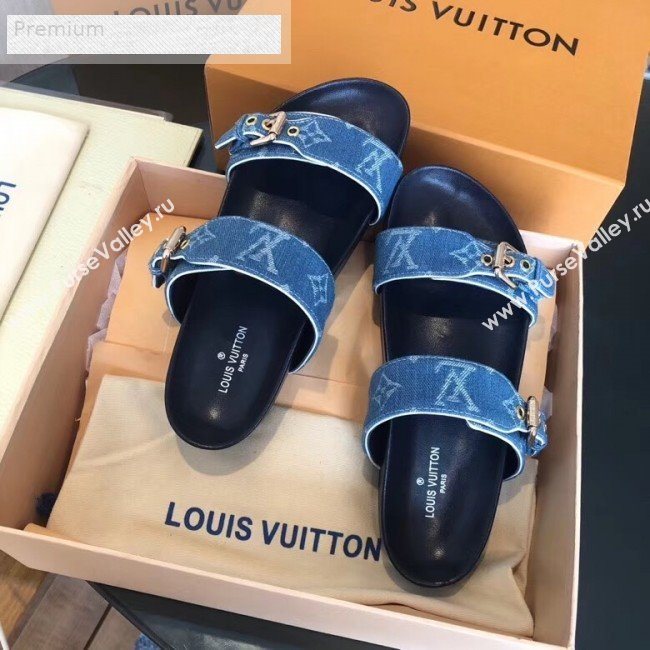 Louis Vuitton Bom Dia Denim Monogram Flat Sandals 1A4WJK Blue 2019 (CSBL-9070440)