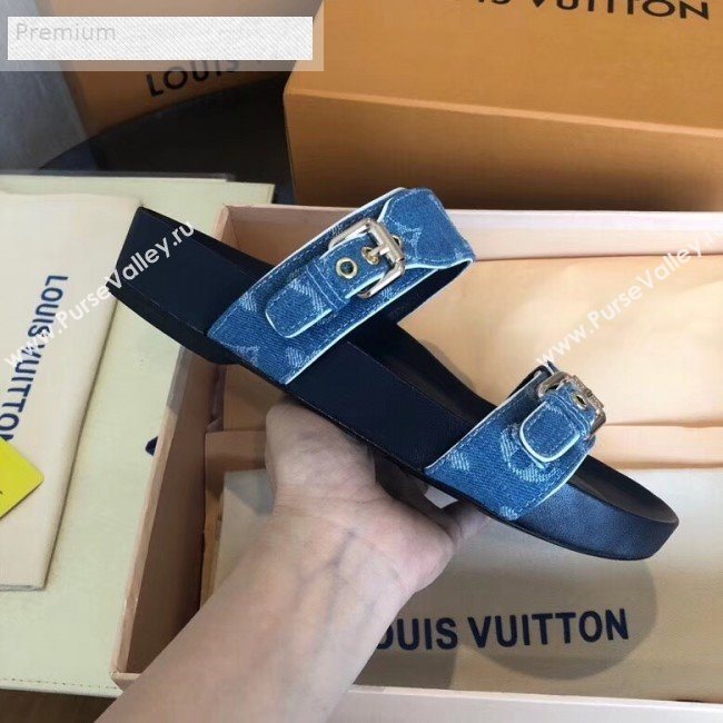 Louis Vuitton Bom Dia Denim Monogram Flat Sandals 1A4WJK Blue 2019 (CSBL-9070440)