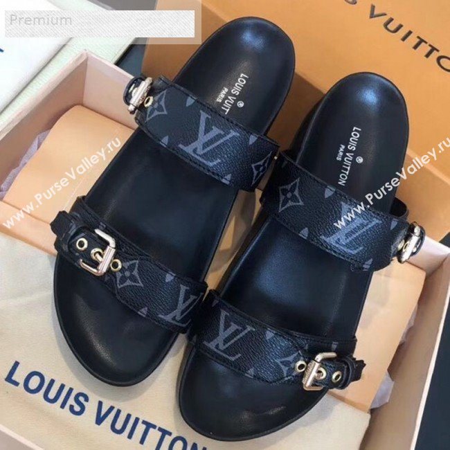 Louis Vuitton Bom Black Monogram Canvas Flat Sandals 1A4WJK  2019 (CSBL-9070442)