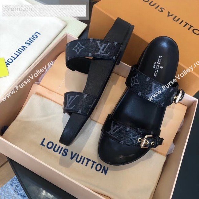 Louis Vuitton Bom Black Monogram Canvas Flat Sandals 1A4WJK  2019 (CSBL-9070442)