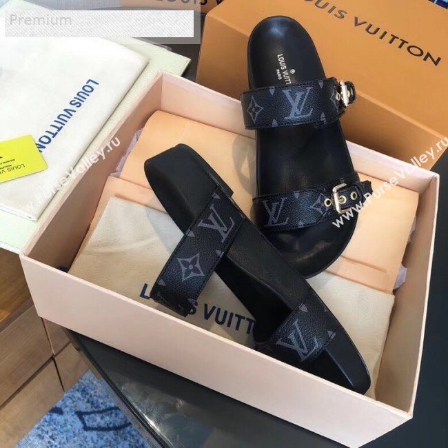 Louis Vuitton Bom Black Monogram Canvas Flat Sandals 1A4WJK  2019 (CSBL-9070442)