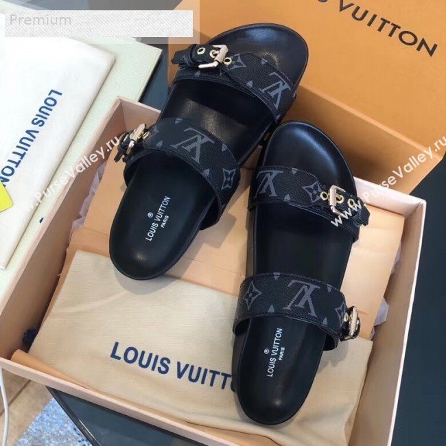 Louis Vuitton Bom Black Monogram Canvas Flat Sandals 1A4WJK  2019 (CSBL-9070442)