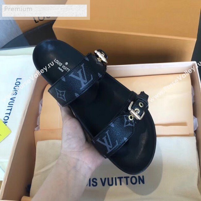 Louis Vuitton Bom Black Monogram Canvas Flat Sandals 1A4WJK  2019 (CSBL-9070442)