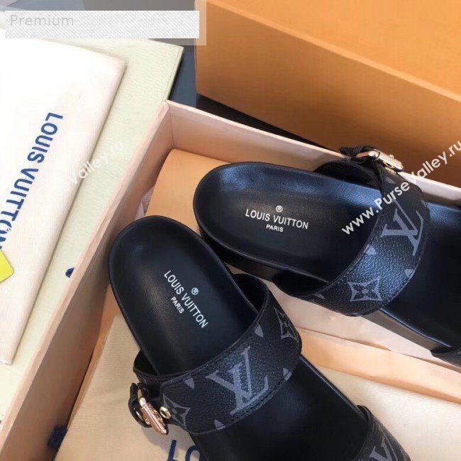 Louis Vuitton Bom Black Monogram Canvas Flat Sandals 1A4WJK  2019 (CSBL-9070442)