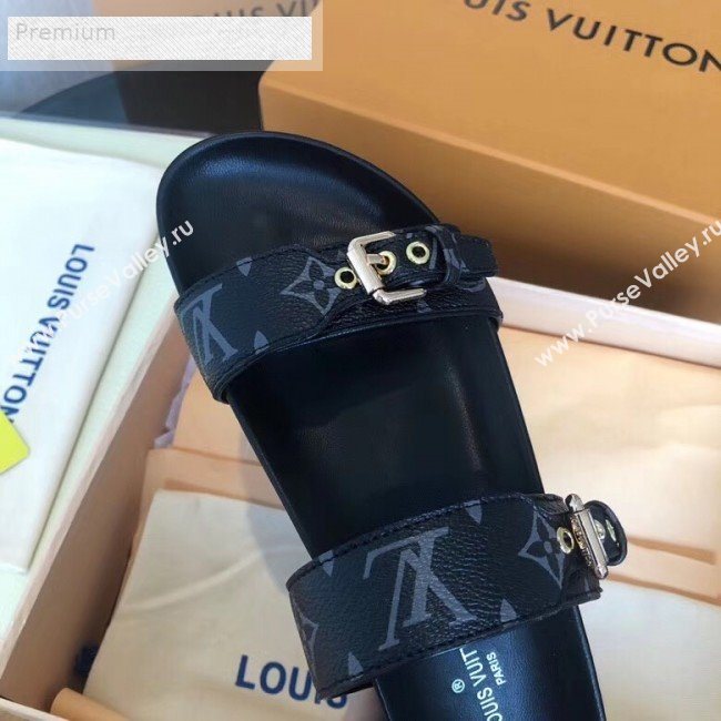 Louis Vuitton Bom Black Monogram Canvas Flat Sandals 1A4WJK  2019 (CSBL-9070442)