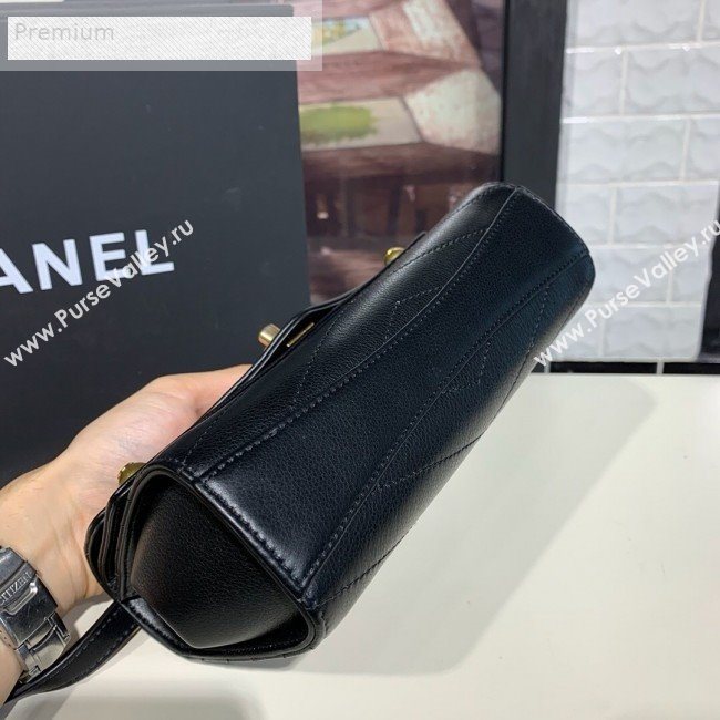 Chanel Chevron Calfskin Studded Charm Small Flap Bag Black 2019 (KAIS-9070816)