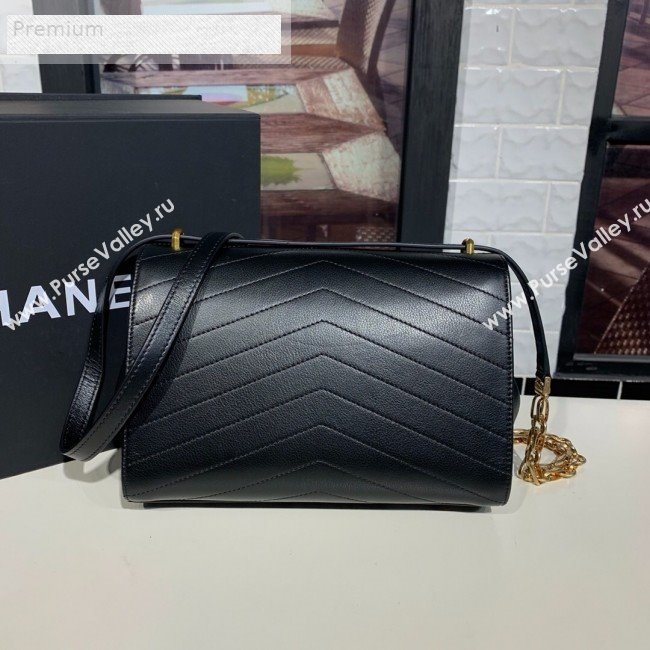 Chanel Chevron Calfskin Studded Charm Medium Flap Bag Black 2019 (KAIS-9070817)