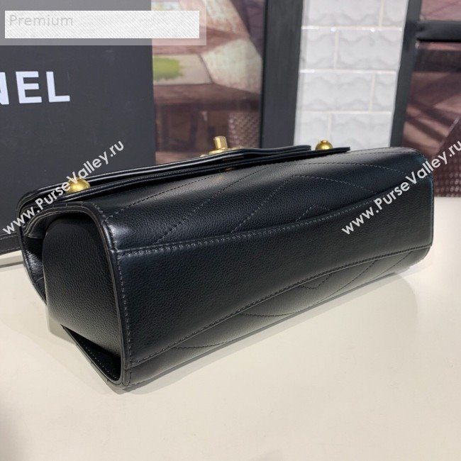 Chanel Chevron Calfskin Studded Charm Medium Flap Bag Black 2019 (KAIS-9070817)