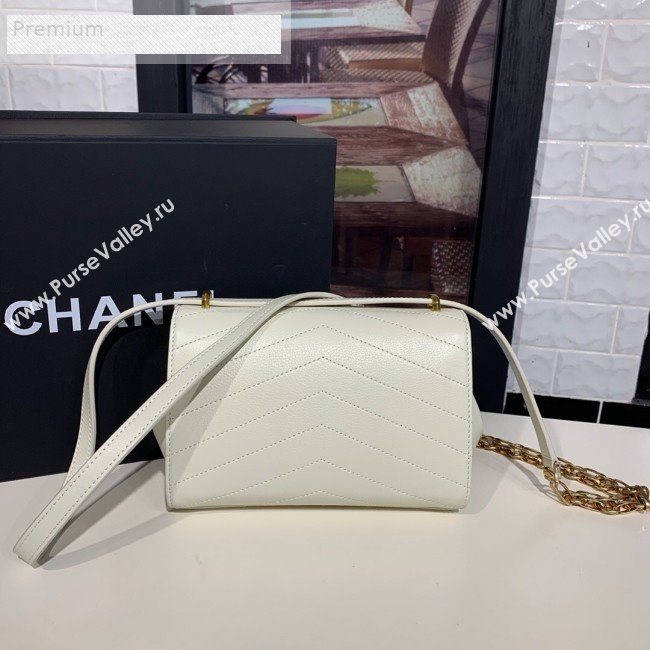 Chanel Chevron Calfskin Studded Charm Small Flap Bag White 2019 (KAIS-9070818)