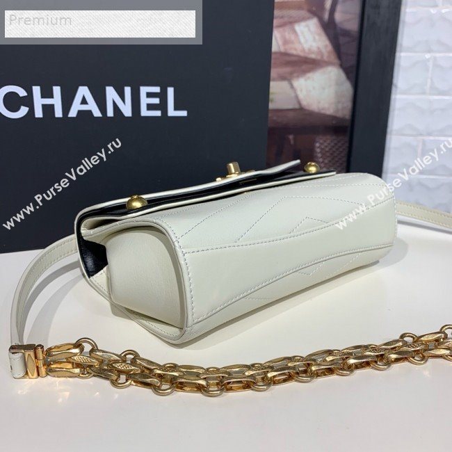 Chanel Chevron Calfskin Studded Charm Small Flap Bag White 2019 (KAIS-9070818)