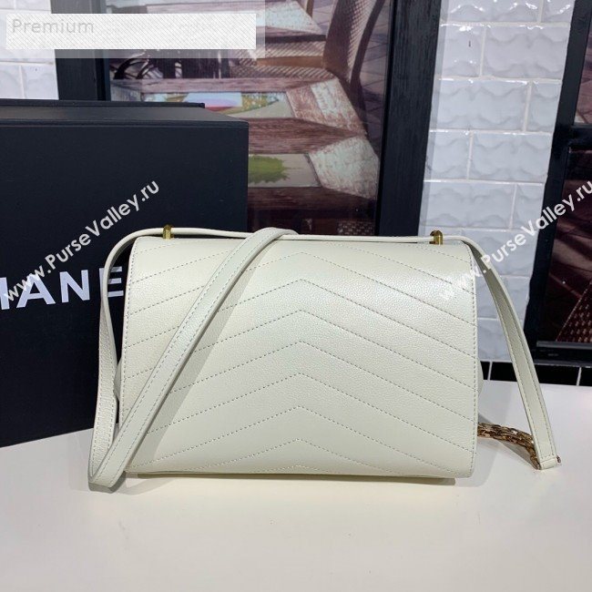 Chanel Chevron Calfskin Studded Charm Medium Flap Bag White 2019 (KAIS-9070819)