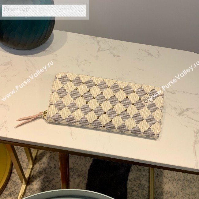 Louis Vuitton Damier Azur Canvas Studded Clemence Long Zipped Wallet N60252 2019 (LVSJ-9070830)