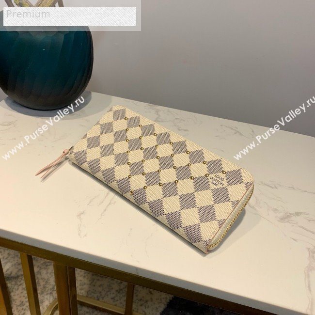 Louis Vuitton Damier Azur Canvas Studded Clemence Long Zipped Wallet N60252 2019 (LVSJ-9070830)