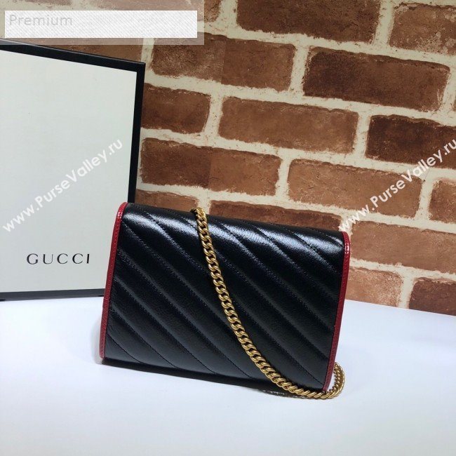 Gucci GG Diagonal Marmont Leather Mini Chain Bag 573807 Black 2019 (DLH-9070844)