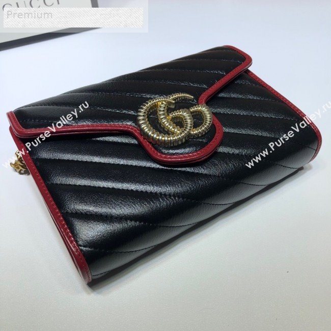 Gucci GG Diagonal Marmont Leather Mini Chain Bag 573807 Black 2019 (DLH-9070844)