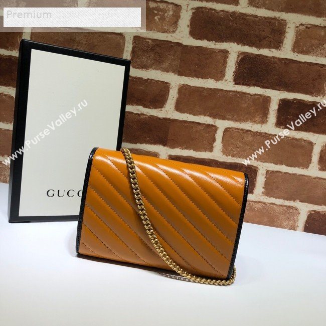Gucci GG Diagonal Marmont Leather Mini Chain Bag 573807 Cognac 2019 (DLH-9070845)