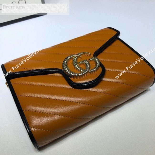 Gucci GG Diagonal Marmont Leather Mini Chain Bag 573807 Cognac 2019 (DLH-9070845)