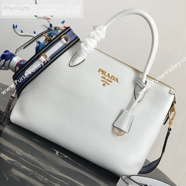 Prada Grained Soft Calf Leather Top Handle Bag 1BA157 White 2019 (PYZ-9070865)