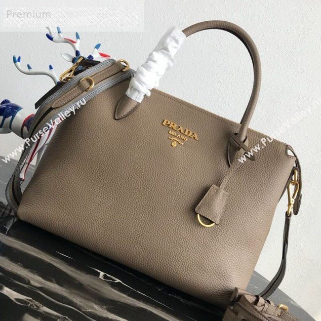 Prada Grained Soft Calf Leather Top Handle Bag 1BA157 Dark Beige 2019 (PYZ-9070866)