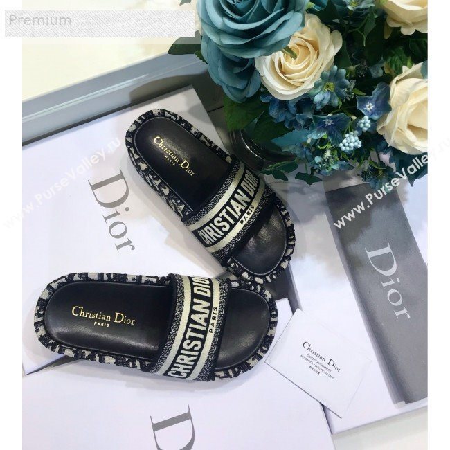 Dior Flat Platform Slide Sandal in Black Embroidered Oblique Jacquard Canvas 2019 (JINC-9070962)