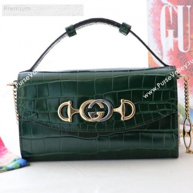 Gucci Zumi Crocodile Embossed Leather Mini Shoulder Bag 564718 Green 2019 (JM-9071307)