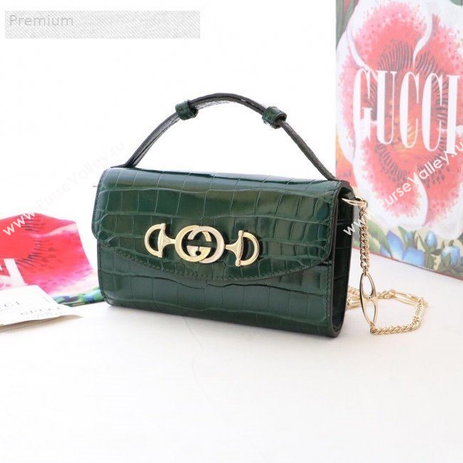 Gucci Zumi Crocodile Embossed Leather Mini Shoulder Bag 564718 Green 2019 (JM-9071307)