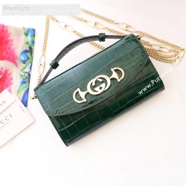 Gucci Zumi Crocodile Embossed Leather Mini Shoulder Bag 564718 Green 2019 (JM-9071307)