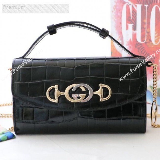 Gucci Zumi Crocodile Embossed Leather Mini Shoulder Bag 564718 Black 2019 (JM-9071308)