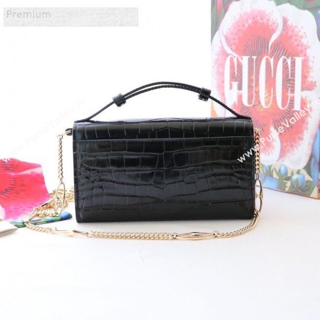 Gucci Zumi Crocodile Embossed Leather Mini Shoulder Bag 564718 Black 2019 (JM-9071308)