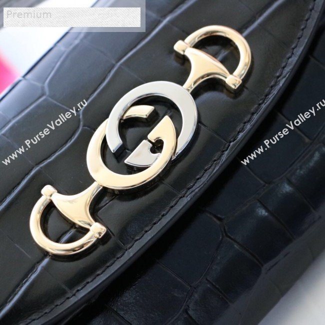 Gucci Zumi Crocodile Embossed Leather Mini Shoulder Bag 564718 Black 2019 (JM-9071308)