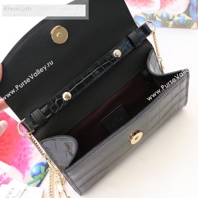 Gucci Zumi Crocodile Embossed Leather Mini Shoulder Bag 564718 Black 2019 (JM-9071308)