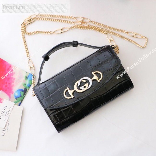 Gucci Zumi Crocodile Embossed Leather Mini Shoulder Bag 564718 Black 2019 (JM-9071308)