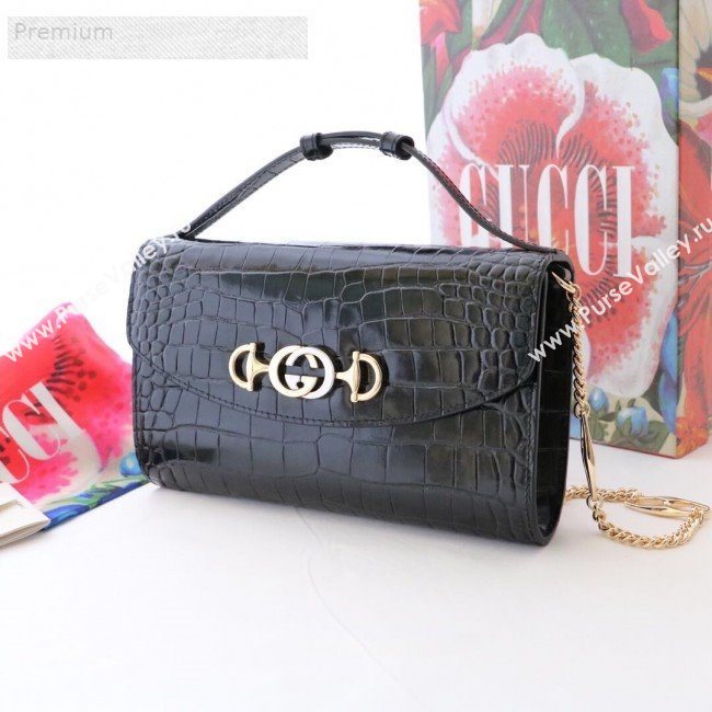 Gucci Zumi Crocodile Embossed Leather Small Shoulder Bag 572375 Black 2019 (JM-9071310)