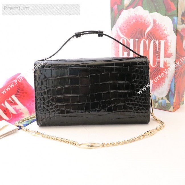 Gucci Zumi Crocodile Embossed Leather Small Shoulder Bag 572375 Black 2019 (JM-9071310)