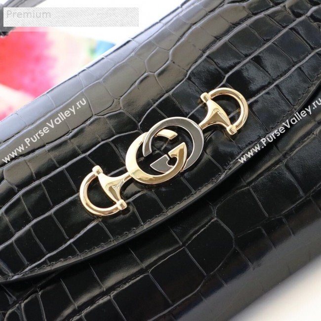 Gucci Zumi Crocodile Embossed Leather Small Shoulder Bag 572375 Black 2019 (JM-9071310)