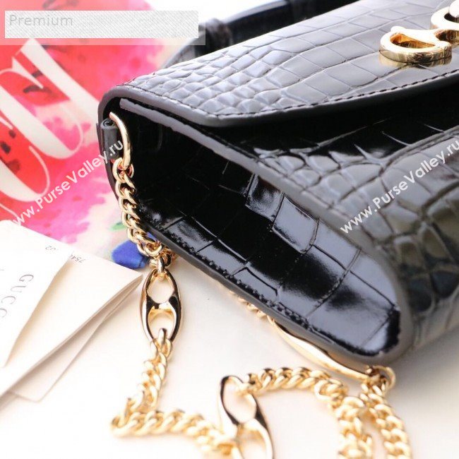Gucci Zumi Crocodile Embossed Leather Small Shoulder Bag 572375 Black 2019 (JM-9071310)