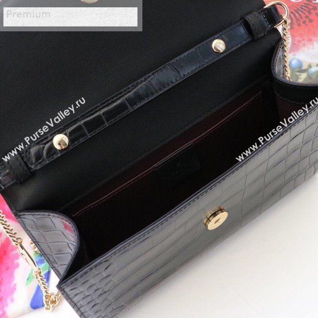 Gucci Zumi Crocodile Embossed Leather Small Shoulder Bag 572375 Black 2019 (JM-9071310)