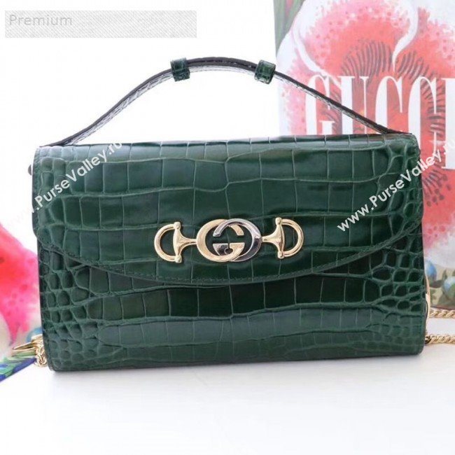 Gucci Zumi Crocodile Embossed Leather Small Shoulder Bag 572375 Green 2019 (JM-9071309)