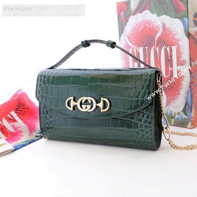 Gucci Zumi Crocodile Embossed Leather Small Shoulder Bag 572375 Green 2019 (JM-9071309)
