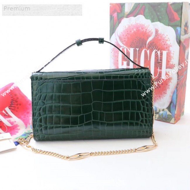 Gucci Zumi Crocodile Embossed Leather Small Shoulder Bag 572375 Green 2019 (JM-9071309)