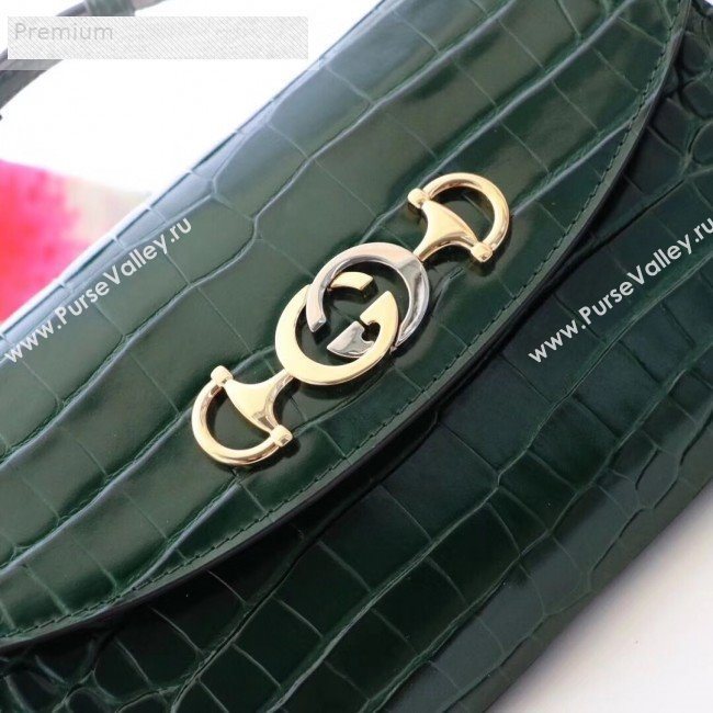 Gucci Zumi Crocodile Embossed Leather Small Shoulder Bag 572375 Green 2019 (JM-9071309)