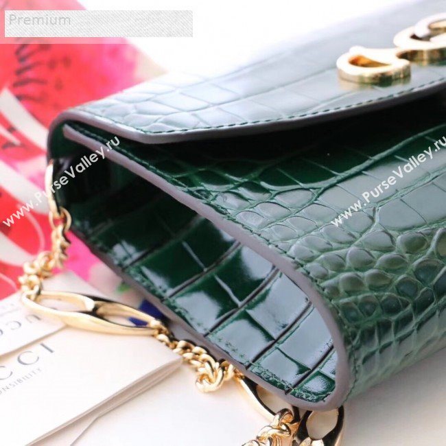 Gucci Zumi Crocodile Embossed Leather Small Shoulder Bag 572375 Green 2019 (JM-9071309)