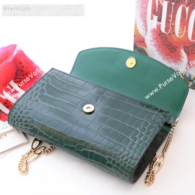 Gucci Zumi Crocodile Embossed Leather Small Shoulder Bag 572375 Green 2019 (JM-9071309)
