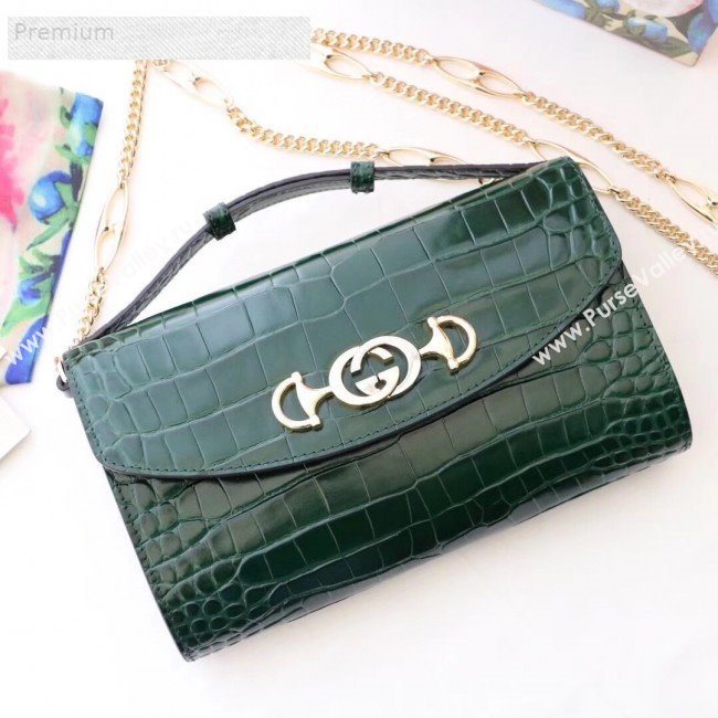 Gucci Zumi Crocodile Embossed Leather Small Shoulder Bag 572375 Green 2019 (JM-9071309)