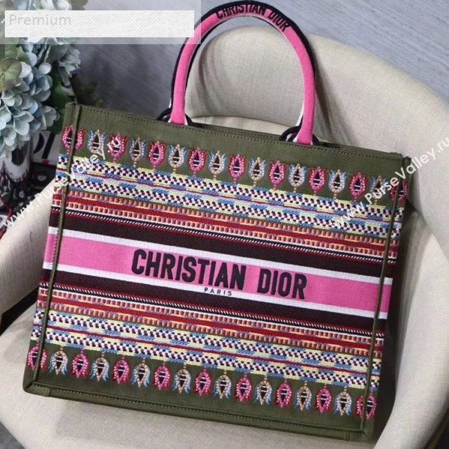 Dior Book Tote in Embroidered Canvas Green/Pink 2019 (XXG-9071322)